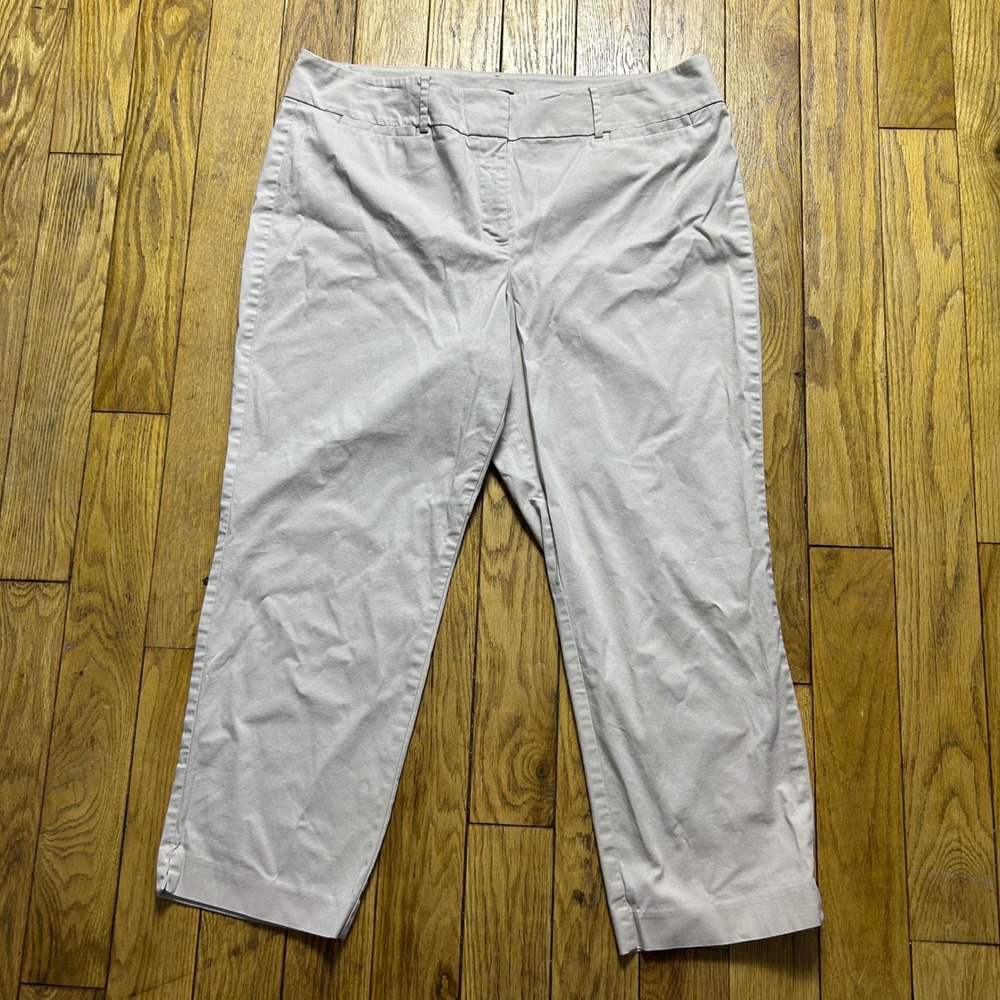Ann Taylor Factory Khaki Cropped Chino Pants Womens‎ 14 Tan Straight Leg Stretch